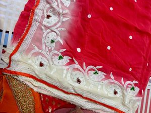 Elegant Red and White Georgette Saree with Floral