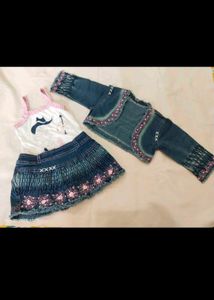 Denim Fancy Skirt Top Set For Infants