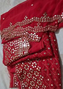 Red Mirror Work Sharara Suit