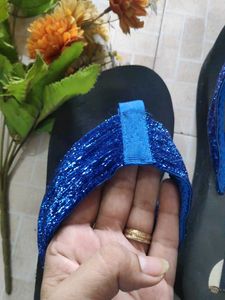 All New Blue Glitter Heeled Flip Flops