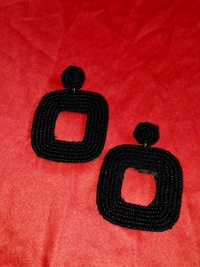Black Beaded Statement Earrings