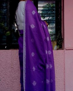 Purple Cotton Saree with readymade blouse and foun