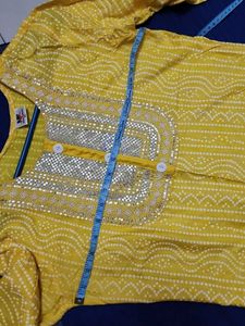 Yellow Cotton Bandhani Kurta