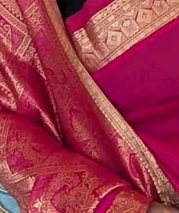 Pink Silk Saree with Gold Border
