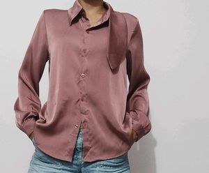 Elegant Satin Tie-Neck Blouse
