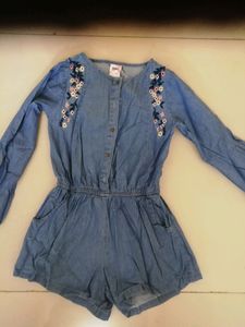 MAX:Embroided jeans fabric jumpsuit for girls