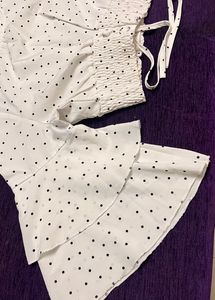 Black Polka Dots White Top With Balloon Sleeves
