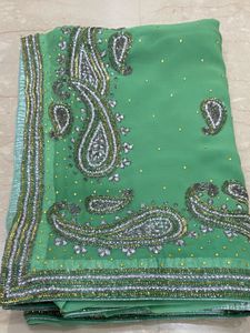 PRICE DROP! Stunner Green Silver Rhinestone Saree