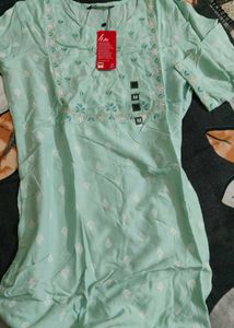 Pantaloons Light Blue Embroidered Kurti - Size M