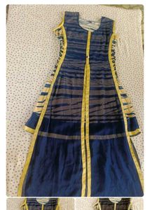 Blue & Gold Sleeveless Ethnic Dress