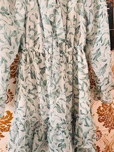 Floral Green Leaf Printed Western Dress