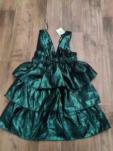 Zara Metallic Green Festive Dress