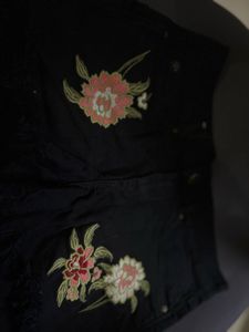 Floral Embroidered Denim Shorts