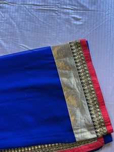 Blue &amp; Gold Sari with Gota Border