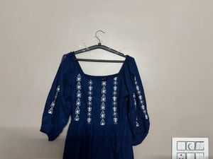 Navy Embroidered Peasant Dress