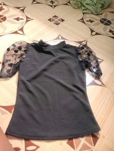 Black Top with Sheer Sleeves