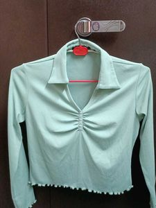 Madame Green Ribbed Polo Top