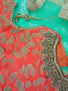 Orange &amp; Green Lehenga Choli. Size S to M.