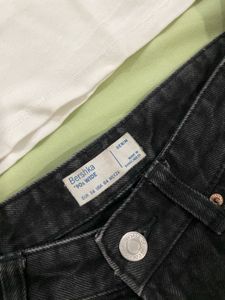 BERSHKA BLACK WIDE LEG JEANS