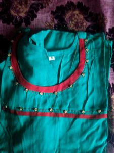 Red &amp; Radium Green Kurti Set