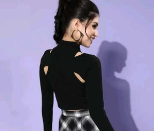 Black Turtleneck Cutout Top