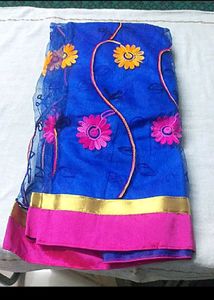 Blue with Pink Pattu Pavadai Set