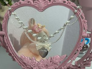 Pearl &amp; Heart Bow Necklace