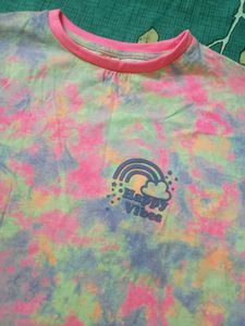 y2k fluorescent tie dye pink tshirt crop