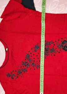 Red Embellished Kurti Set