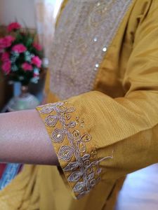 Elegant Mustard Salwar Kameez With Organza Duppata
