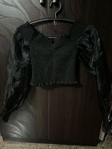 Organza Sleeve Smocked Top - M