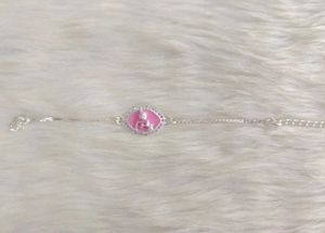 Pure Silver Light Weight Pink Charm Bracelet