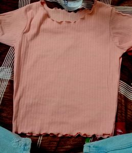 Peach Ribbed Ruffle Top