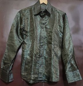 Olive Patterned Party Wear Shirt for 36 Chest