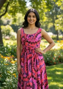 Pink Floral Midi Dress