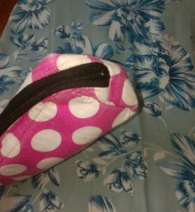 Pouch Pink And White Printed Cloth