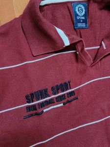 Spunk Men Red Striped Cotton Polo Tshirt