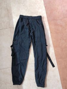 Black Cargo Pants with Buckle Detail