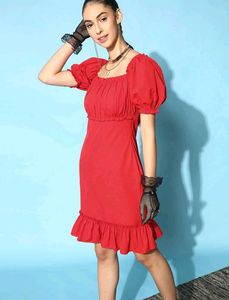 Red Ruffled Midi Dress