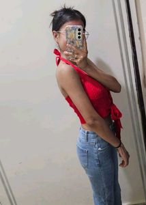 Red Halter Neck Crop Top
