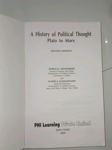 HISTORY OF POLITICAL THOUGHT: PLATO TO MARX