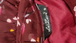 LA Zoire Maroon Floral Tiered Dress With Ruffle