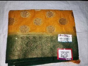 Yellow &amp; Green Polka Dot Saree