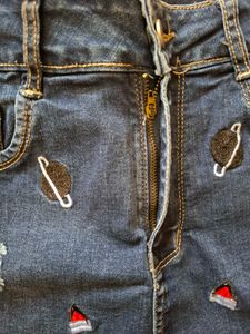 Embroidered Denim Shorts