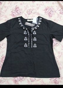 Branded Black Embroidery Cotton Top