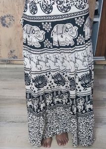 Black and White Wrap-Around Skirt with Printed Elephants
