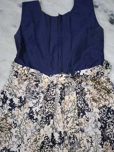 Girls Navy Blue Dress with Gold Embroidery