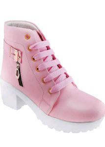 Pink Lace-Up Ankle Boots