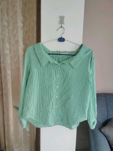 Green Striped Tie Cuff Shirt