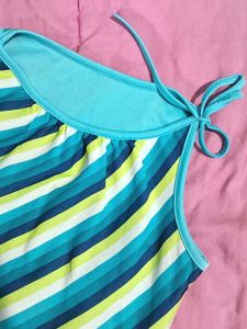 Mulit Coloured Sleeveless Top With Slant Strips